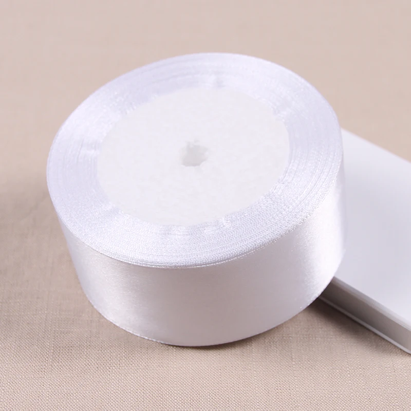 25 Yards/roll White Single Face Satin Ribbon Christmas Halloween Birthday Party New Year DIY Sewing Fabric Gift Wrapping Ribbon