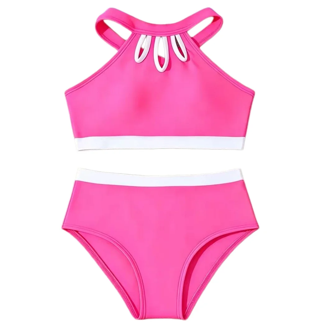 Süßer, einfarbiger Badeanzug für junge Mädchen, Sommer-Strandkleidung, 2-teiliger Tankini-Badeanzug für Mädchen im Alter von 8-12 Jahren – Detail 3