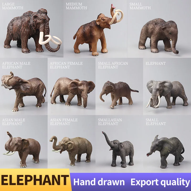Figurki zwierząt dla dzieci, Świat dzikiej przyrody, Realistyczna symulacja, Mamut, Słoń azjatycki, Zestaw, Zabawki edukacyjne