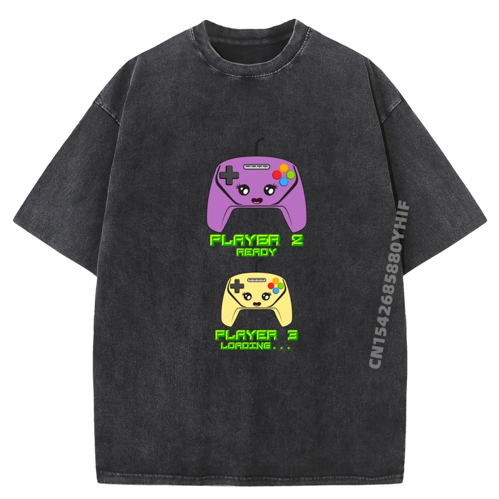 Player 2 Ready Player 3 Loading Gamer ألعاب الكمبيوتر مضحك تي شيرت الرجال الفاخرة مصمم الطباعة قميص مغسول