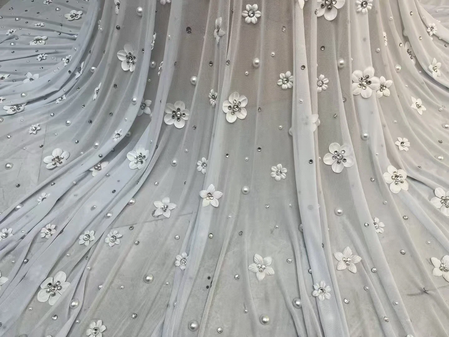 Abito da festa di compleanno di lusso Elegante fiore sexy Maglia trasparente Bianco Lunghezza pavimento Abito lungo Abito da sposa da donna di fascia alta