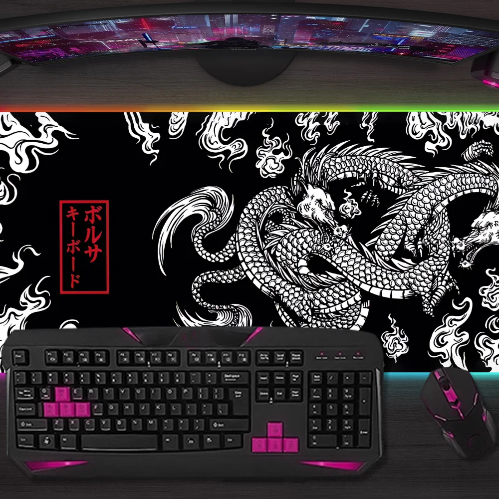 

Черный игровой коврик для мыши Black Japan D-Dragon с LED-подсветкой, Micro USB, резиновый, RGB, XXL, для настольного компьютера