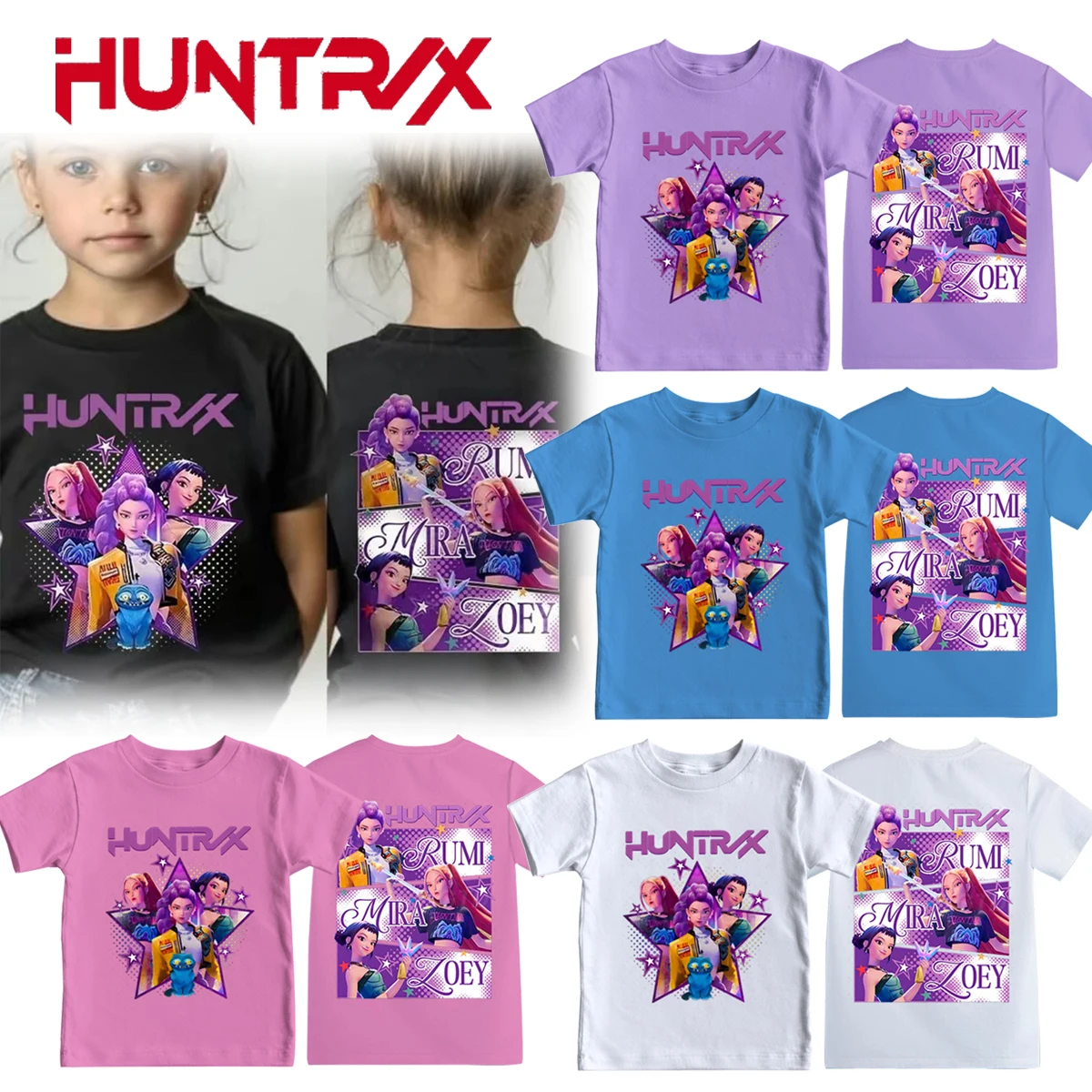 

Kpop Demon Hunters Детская футболка Верхняя одежда с короткими рукавами Милый тигр Харадзюку для мальчиков и девочек Свободный круглый воротник Подарок-сюрприз