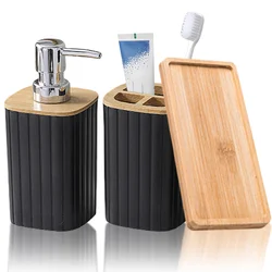 Matte Black Bathroom Accessory Set 3Pcs Bathroom Vanity Countertop Lotion Soap Pump Dispenser Toothbrush Holder and Tray Set