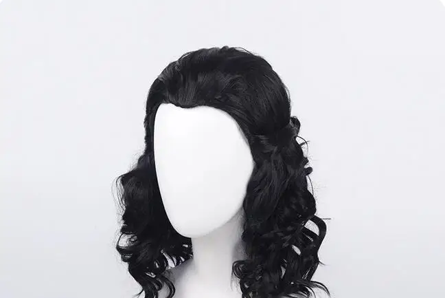 Wig Cosplay hitam keriting tahan panas rambut sintetis Wig pesta peran komik + topi Wig