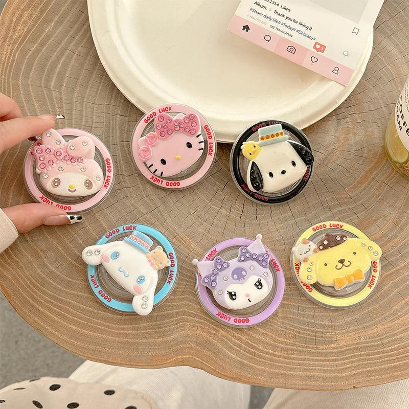 

New Kuromi Hello Kitty Rotate For Magsafe Magnetic Phone Griptok Grip Tok Stand For iPhone Foldable Funny Case Holder Bracket