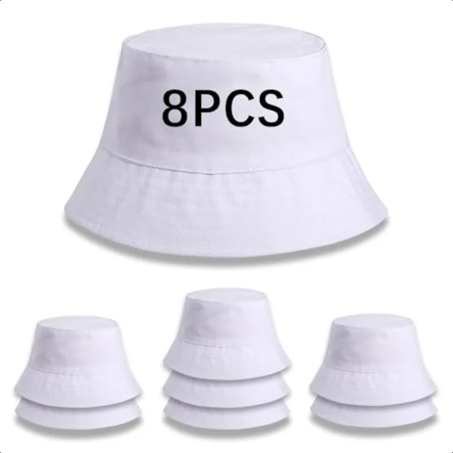 

8 PCS White Sublimation Blank Bucket Hat for tie dye Bulk Double Sided Wearable for Men and Women Suitable for Summer Beach Out