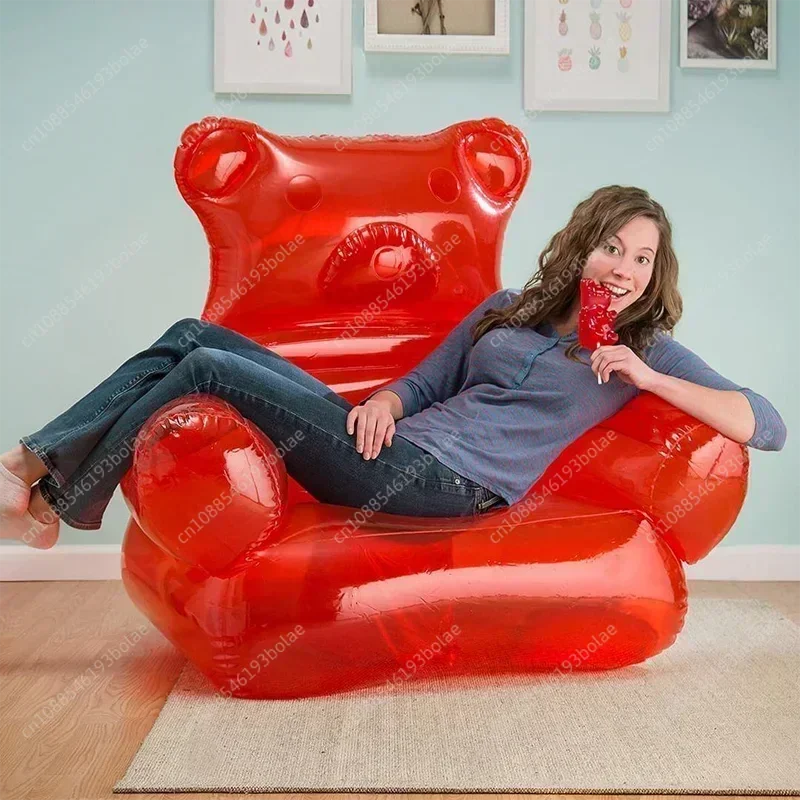 Inflatable Gummy Bear Shaped Armchair Durable PVC Blow Up Lazy Sofa Sleeping Bag for Home Yard Travel Camping Folding Chair