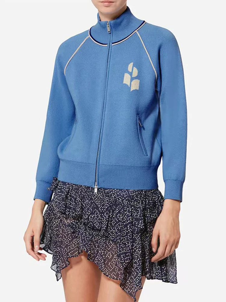 

Slim Fit Knitted Jaet oulder Drop Zipper Stand Collar Sport Sle Early Spring Faion IS Home French Sle Wool Blend