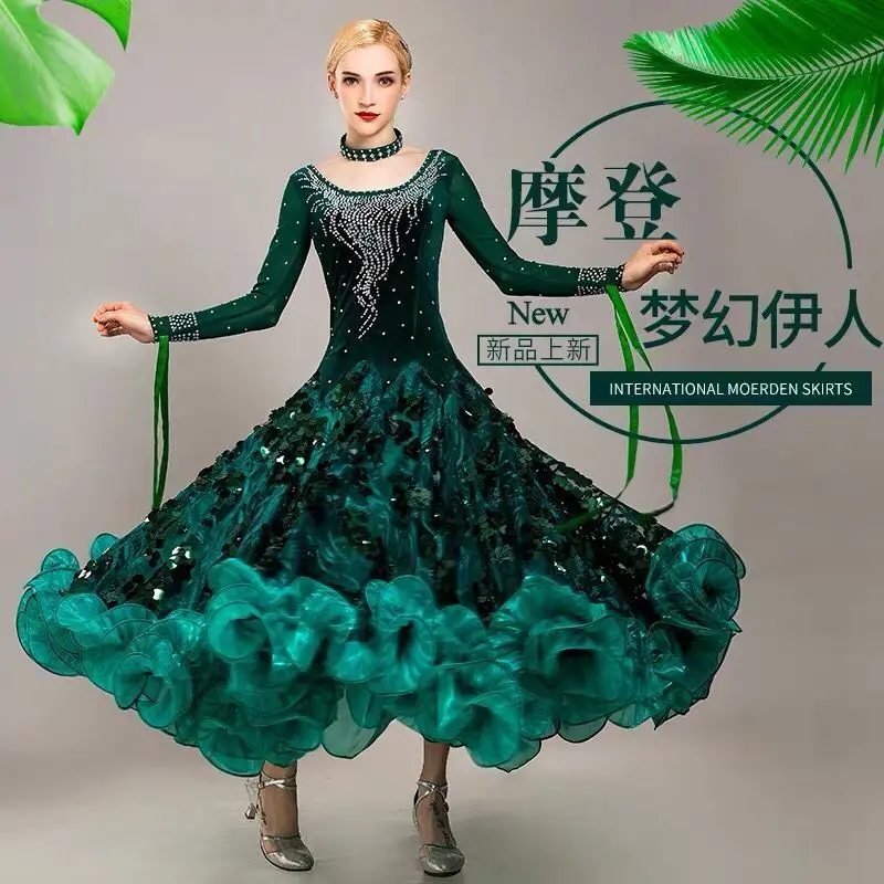 Nueva falda de baile moderna de primavera y otoño, traje de baile de salón con diamantes calientes de gama alta, vestido de baile de vals