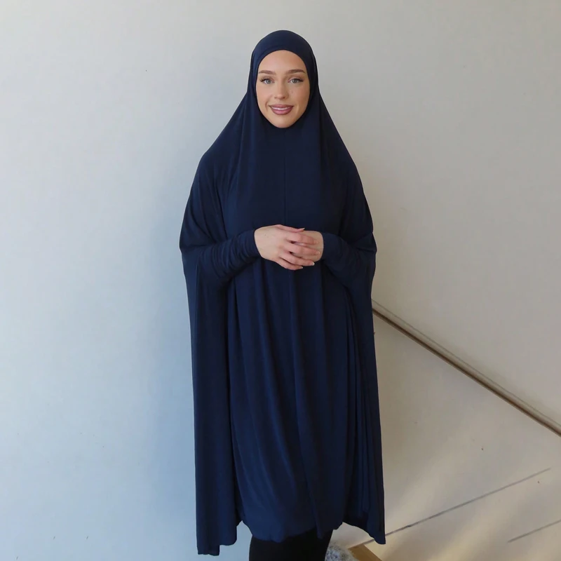 Moslim Abaya met mouw Dames Hijab Lange sjaal Volledige dekking Effen kleur Gebedskleding Premium katoenen hennep Effen hijaabs