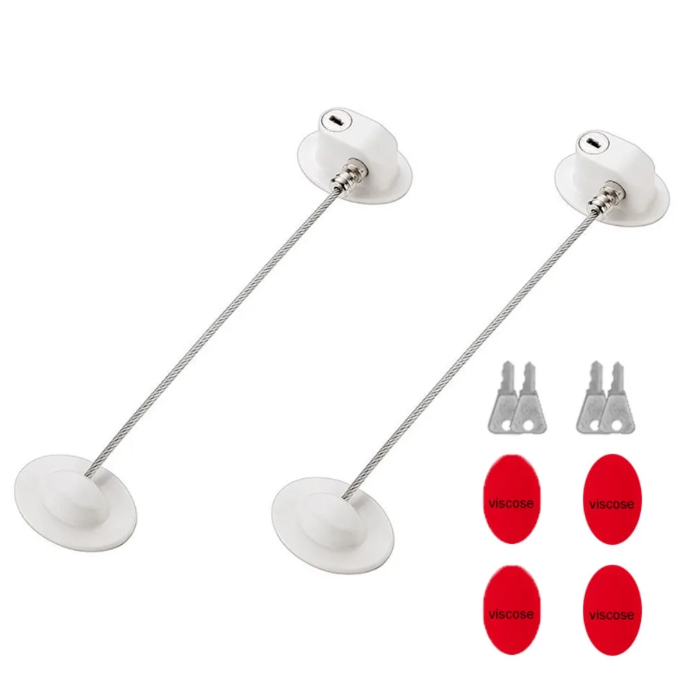 

2Pcs Self Adhesive Children Safety Lock No Drilling Steel Wire Lock Rope Window Security Lock with Key Wear-resistant