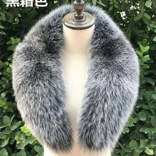 Imagen 2 del producto Cuello de piel de zorro Real para mujer, abrigo, chaqueta, envolturas femeninas, bufanda de piel cálida para invierno, calentador de cuello de talla Extra grande, chales de piel, bufandas