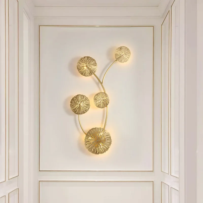 Home Decoration Gold Flower-shape Copper Frame Wall Sconce Lamps Hotel Dining Room Background Light Fixture