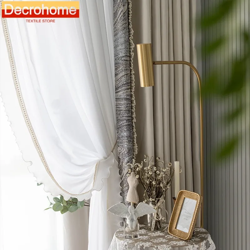 

Light Luxury French Retro Silver Jacquard High-precision Blackout Simple Color Matching Curtains for Living Dining Room Bedroom