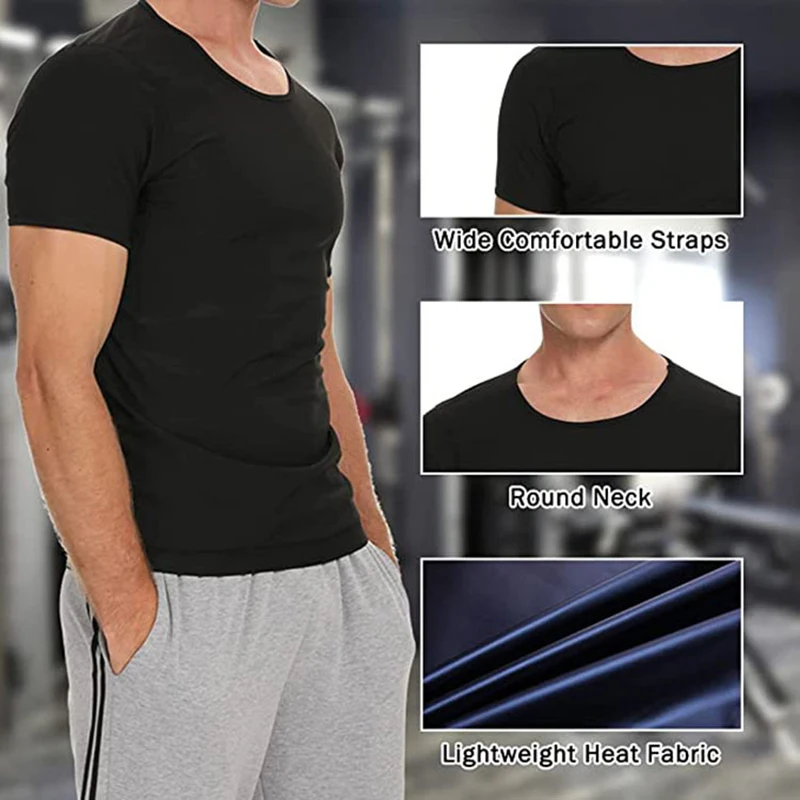 Men Sweat Sauna T-shirt Waist Trainer Abdomen Fat Burning Undershirts Slimming Workout Body Shaper Compression Tops Short Sleeve