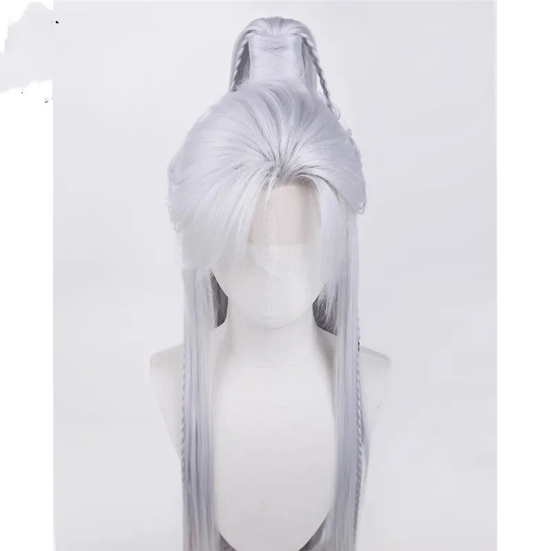 วิกผมคอสเพลย์สีเงินขาว รุ่น Love And Deepspace Relentless Conqueror ของ Sylus Cos  สำหรับคอสเพลย์อนิเมะ  แบบยาว  สามารถปรับแต่งได้  สำหรับผู้ชาย  ระดับมืออาชีพ