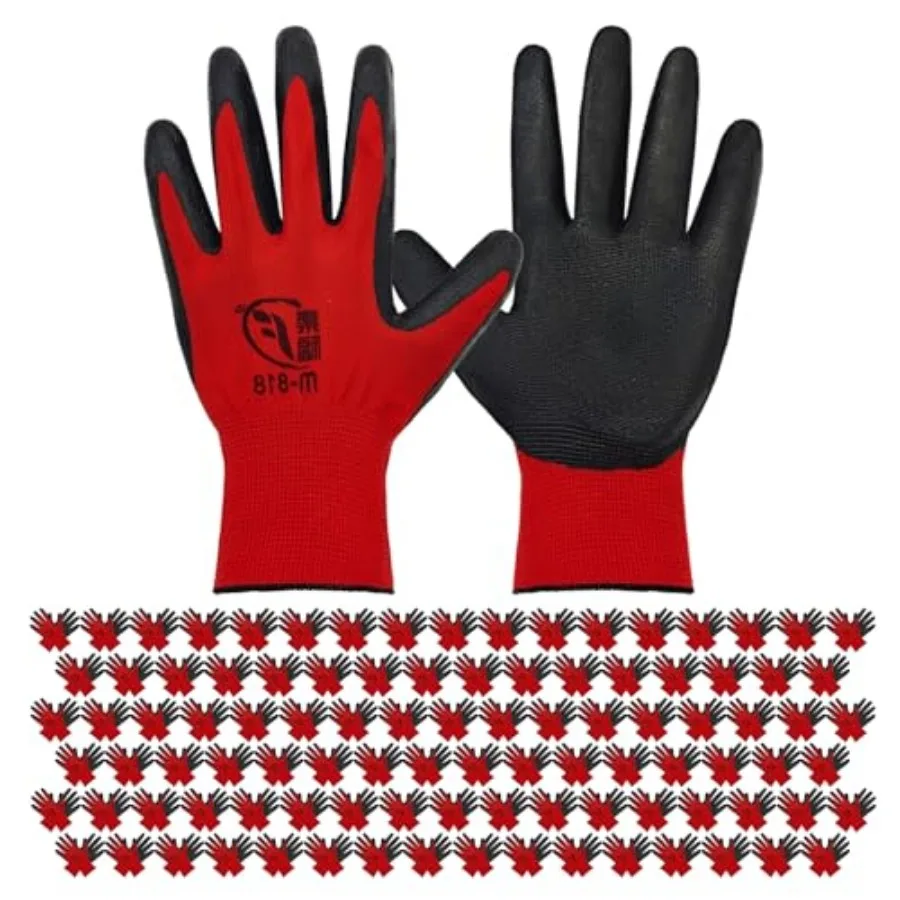

WHEATHUSK 100 Pack Gardening Gloves Bulk for Men Women, Breathable Nitrile Rubber Coated Garden Gloves Dipped Gripping Work Glo