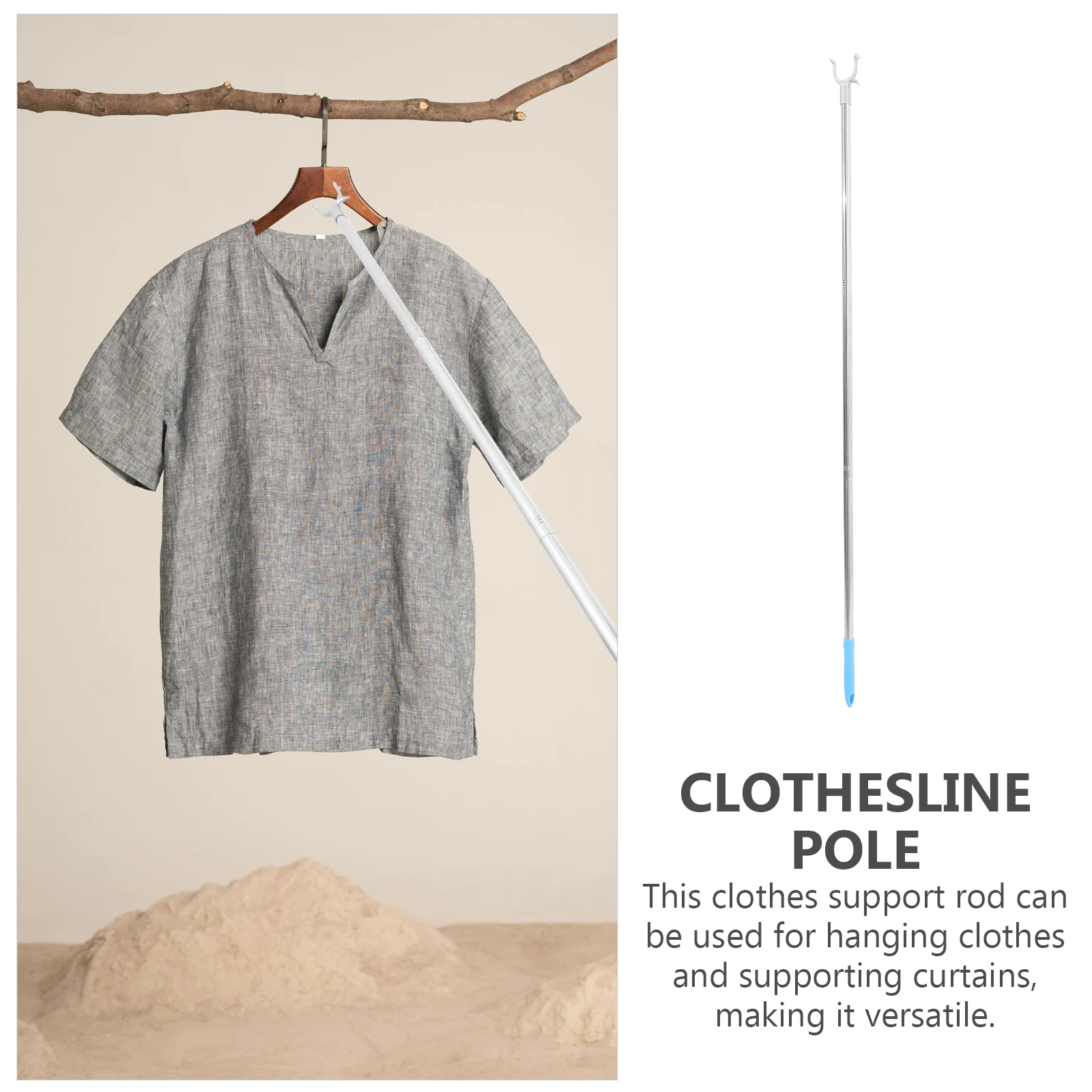 

1pc Sturdy Clothes Reach Pole Plastic Aluminum Steel Space Saving Dorm Household Clothes Hanging Rod For Drying Curtains