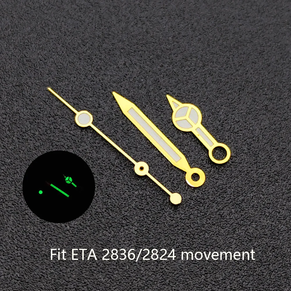 إكسسوارات ساعة يد باللون الأسود/الذهبي الوردي من ETA مؤشر ساعة 2824/2836 عقارب أزرق أخضر/أخضر متوهج يناسب حركة 2824/2836