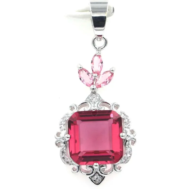 

925 SOLID STERLING SILVER PENDANT Pink Tourmaline Golden Citrine Green Tsavorite Garnet CZ For Women Daily Wear