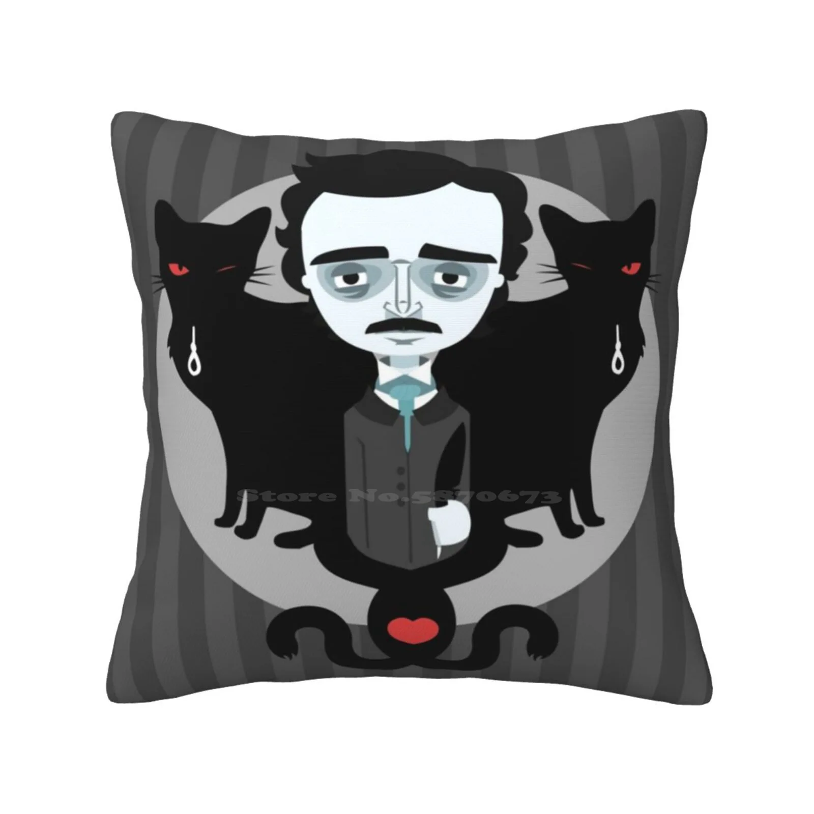 Edgar Allan Poe Funny Cute Decor Square Pillowcase Edgar Allan Poe Raven Black Cat Author Literature Books Murphypop Geek