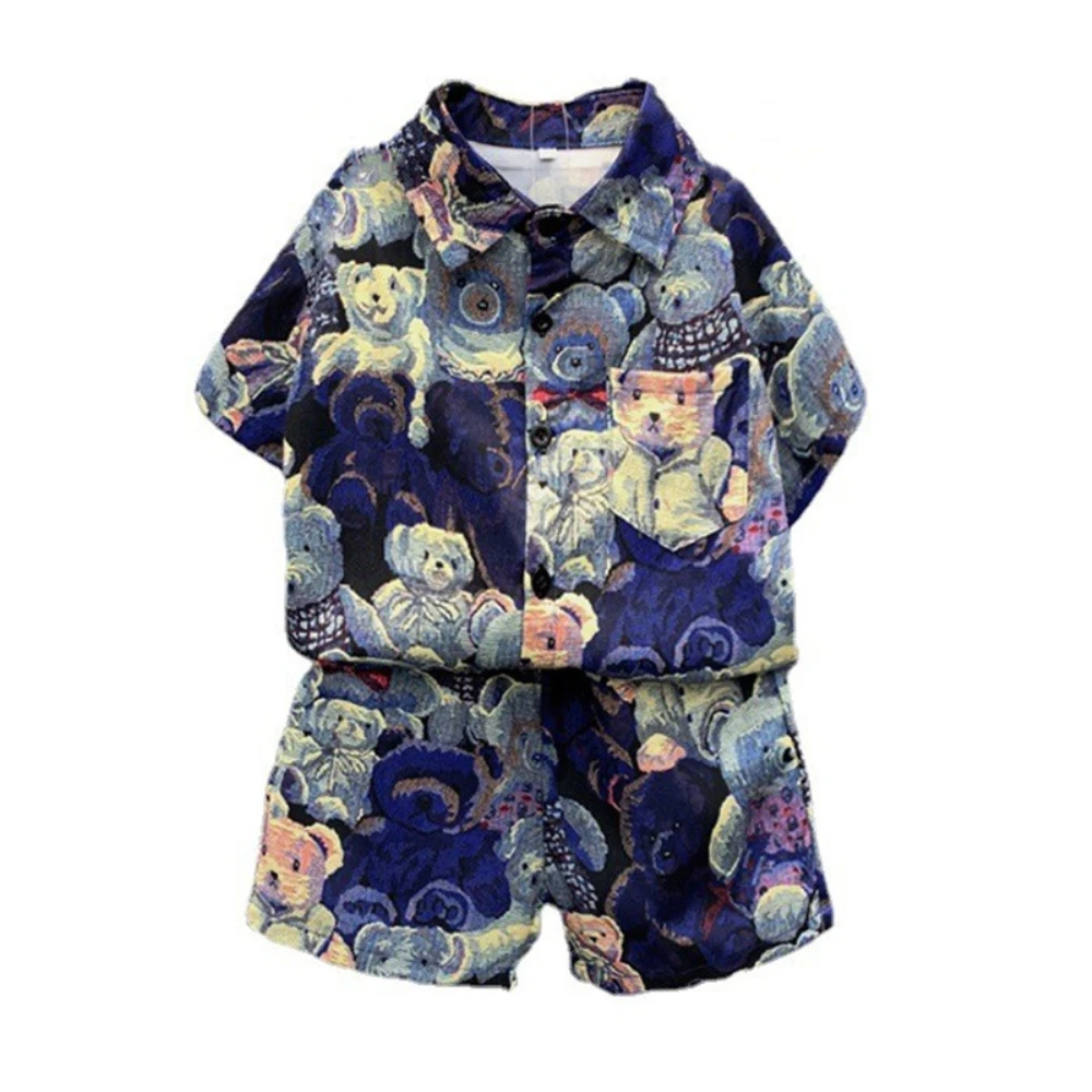 Children Holiday Clothes Baby Boy Clothing Set Spring Fall 2Pcs Outfits Kid Cartoon Little Bear Shirt+Shorts Girls Outfits 2-10Y