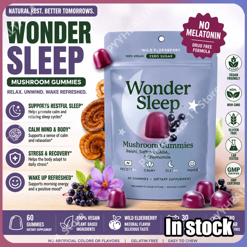 

WonderSleep Mushroom Gummies Supplement for Sleep No Melatonin with Reishi Super Mushrooms 60 Count