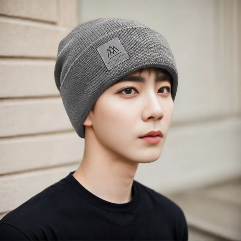 Winter Men Thick Fleece Lined Knit Beanie Warm Windproof Cold Weather Skull Cap Plus Size for Big Head