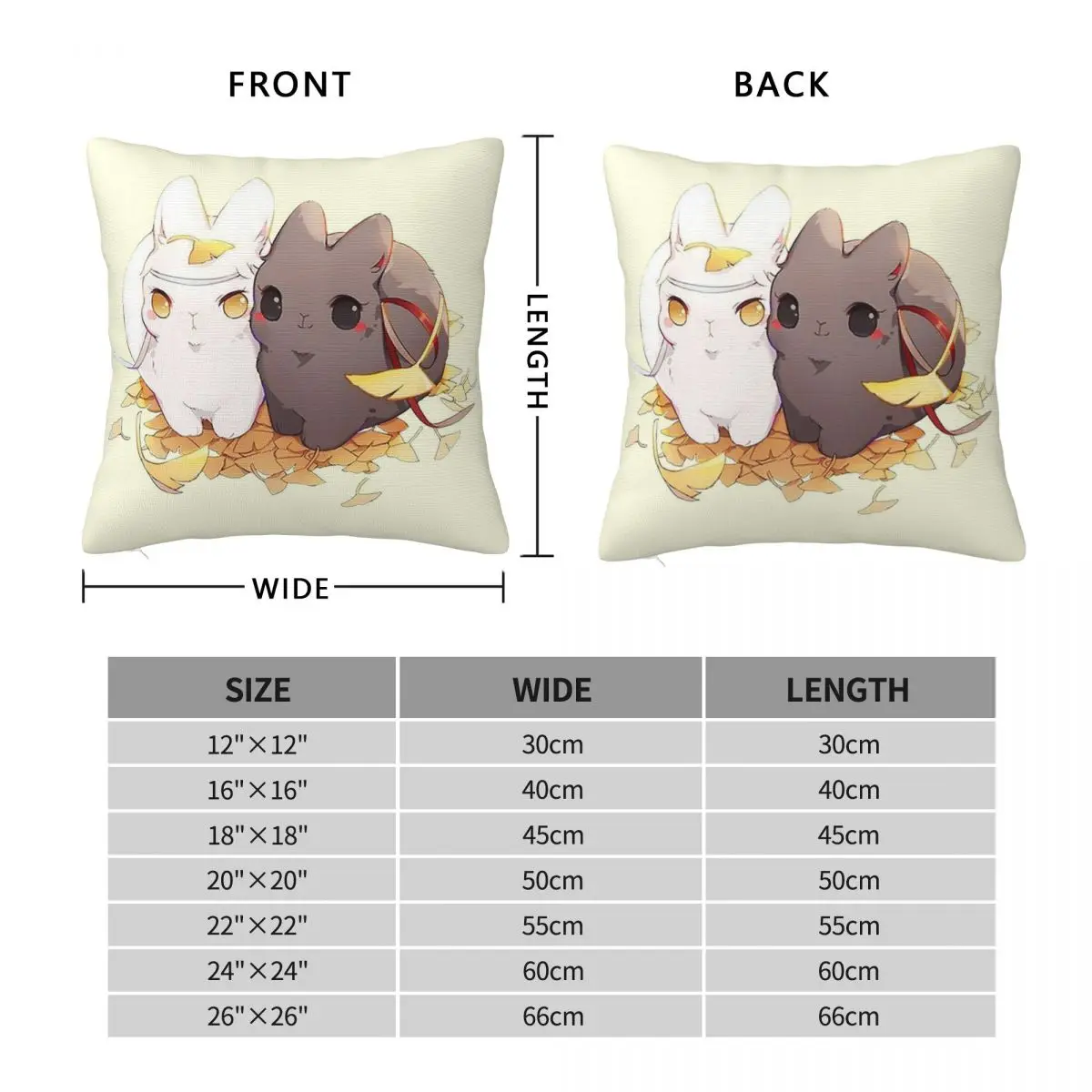 Untamed Wangxian Cutie Bunnies Square Pillowcase Polyester Linen Velvet Printed Zip Decor Pillow Case Home Cushion Case 45x45