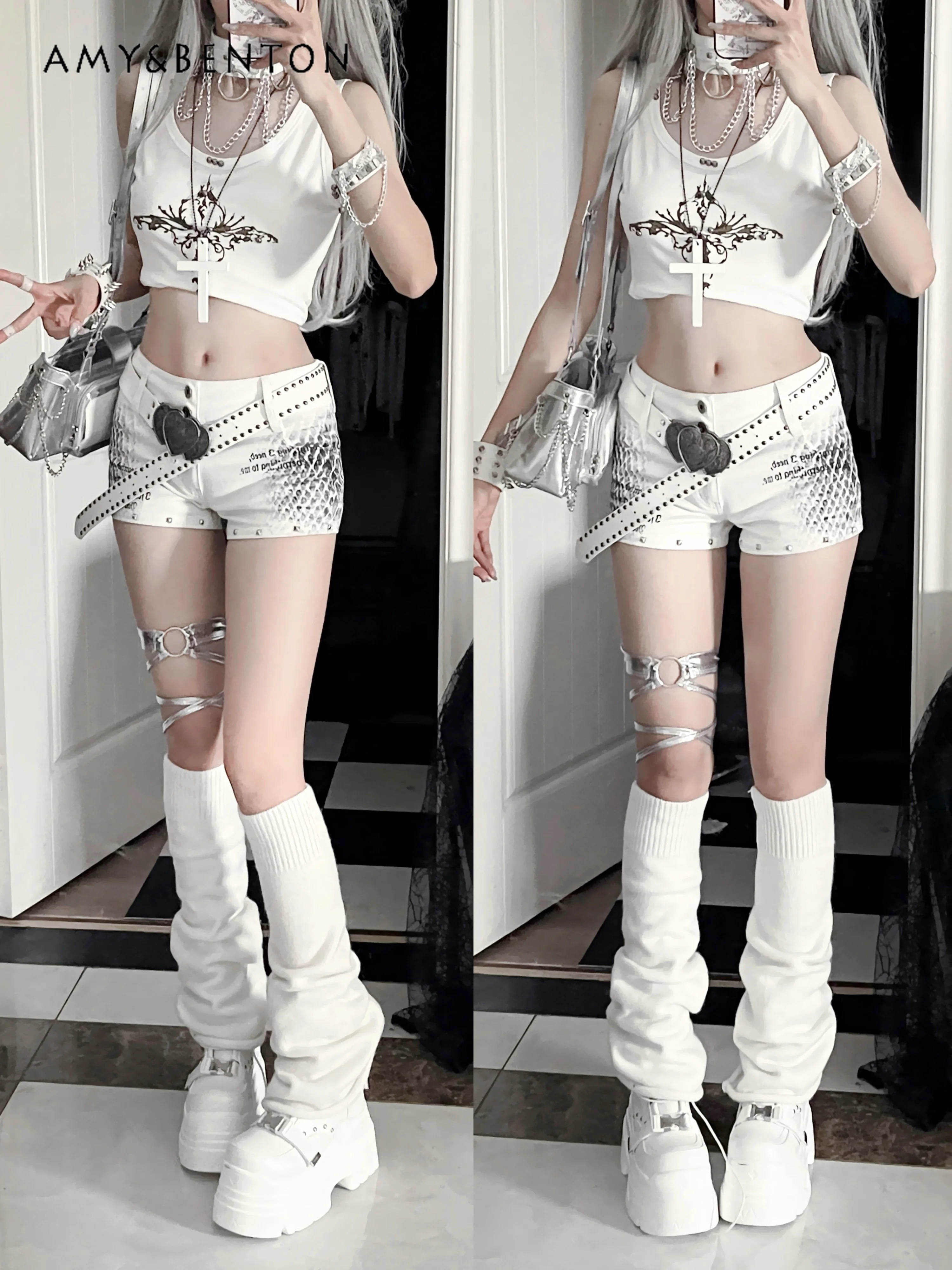 ثقافة فرعية القوطية الصليب طباعة خارج الكتف غير النظامية الأعلى Harajuku الأفعى الطباعة مثير عالية الخصر ضئيلة السراويل قطعتين مجموعة النساء