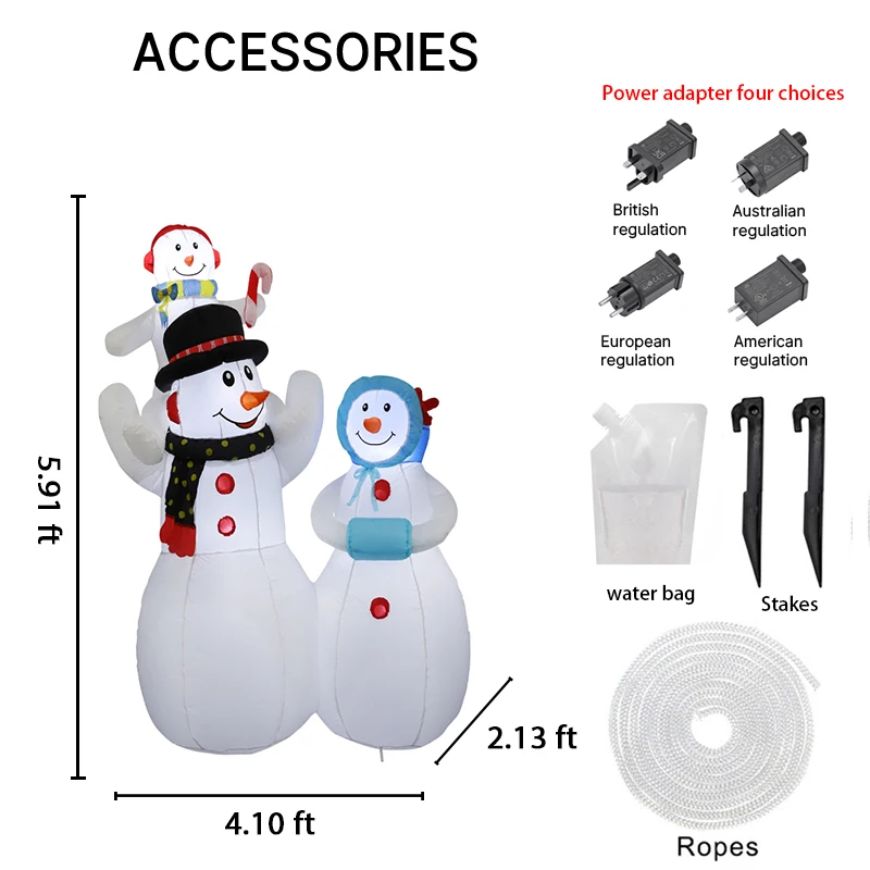 Decorazioni natalizie per famiglie di pupazzi di neve giocattolo gonfiabile da 5,91 piedi per cortile con luci a LED Forniture natalizie Ornamenti per la casa Regali di festa
