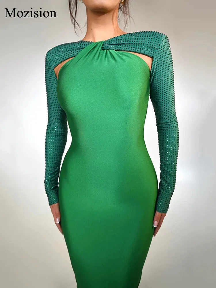 Mozision Hollow Out Sparkle Long Sleeve Maxi Dress For Women Glitter Vestidos Robe New Bodycon Shiny Night Club Party Long Dress — zdjęcie 4