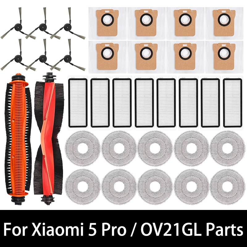 

Для робота-пылесоса Xiaomi 5 PRO / OV21CN: комплектующие (основная и боковые щетки, HEPA-фильтр, салфетка для влажной уборки, мешок для сбора пыли)