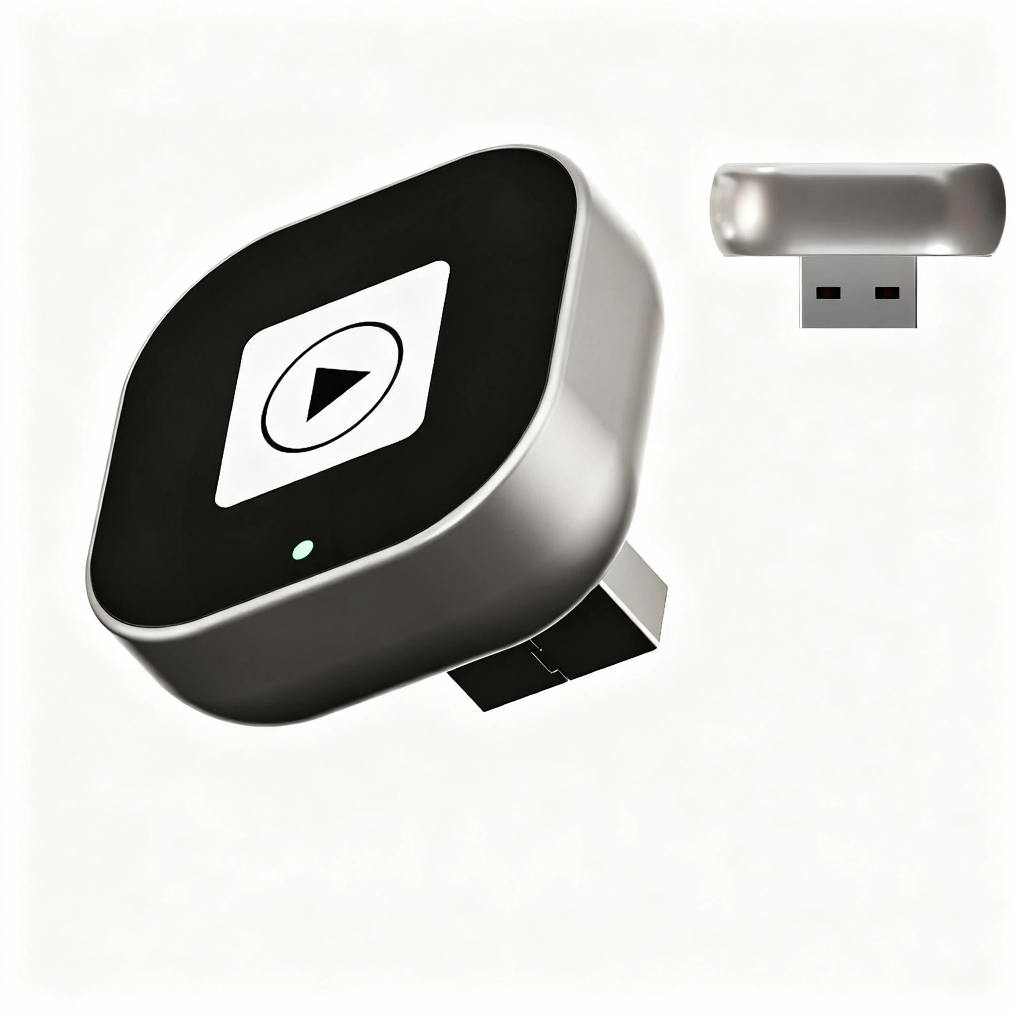 

Беспроводной адаптер Carplay USB A, поддерживающий Apple Carplay и Android Auto, с переходником USB A на USB C, монолитный кубовидный дизайн.