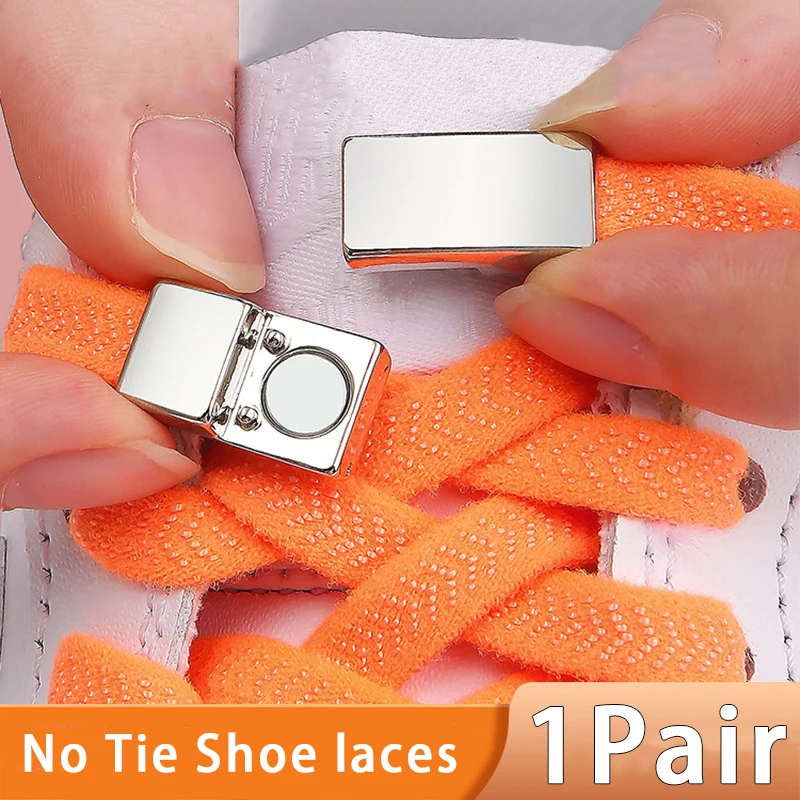 

1Pair Magnetic Lock Shoelaces without ties Elastic Laces Sneakers No Tie Shoe laces Kids Adult Tennis 8mm Width Flat Shoelace