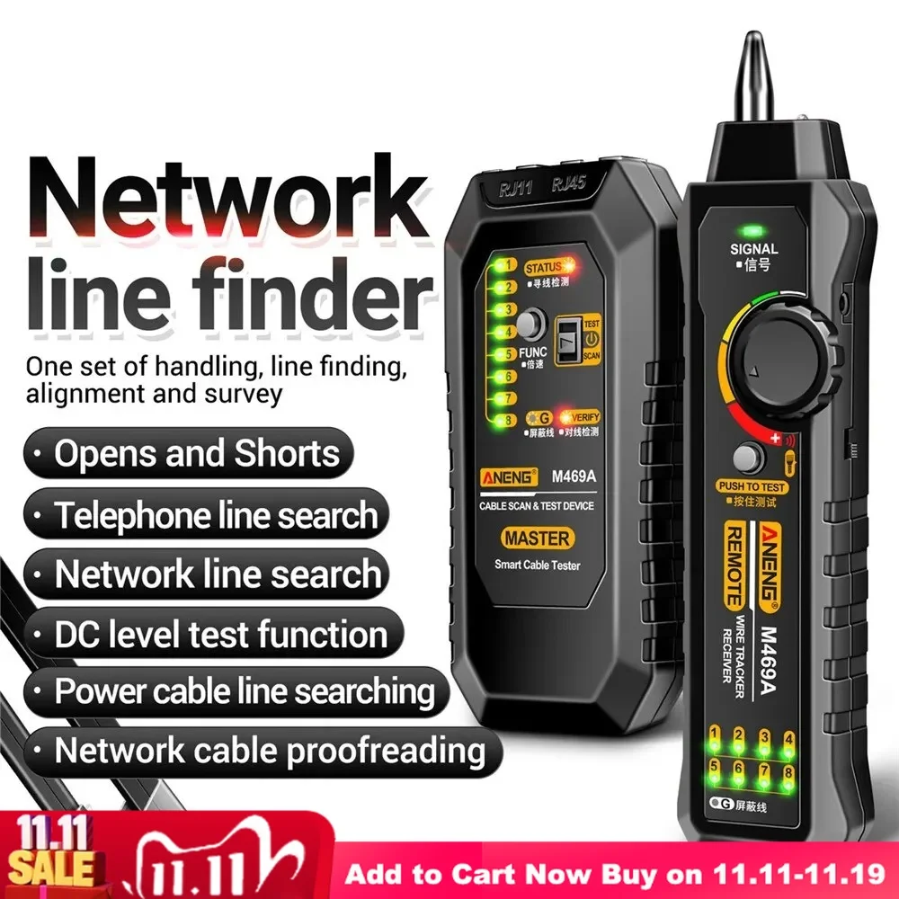 M469A Network Cable Finder RJ45 RJ11 LAN Cable Finder Tester Anti-Interference Testing Instrument Network Repair Tester Tools