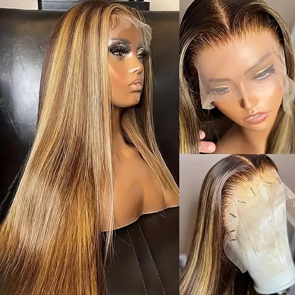 

13x4 4x4 Highlight Wig Human Hair Ombre Honey Blonde Lace Front Wig Brazilian Hair Wigs For Women Straight HD Lace Frontal Wigs