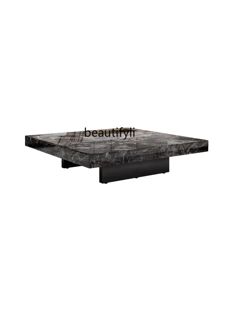 

Italian minimalist square rock slab coffee table living room home light luxury large apartment high sense