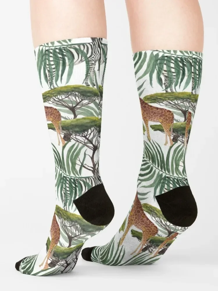 Chaussettes en acacia aquarelle pour hommes et femmes, motif de girafe africaine, chaussettes amples rétro, nouveau cadeau