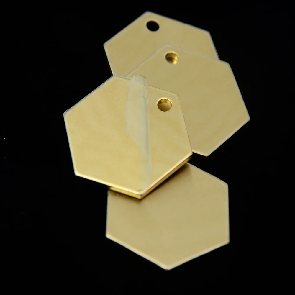 

10pcs Solf Strike Raw Solid Brass Hexagon Stamping Blanks Dog Tag 25mmx28mm Edge Deburred