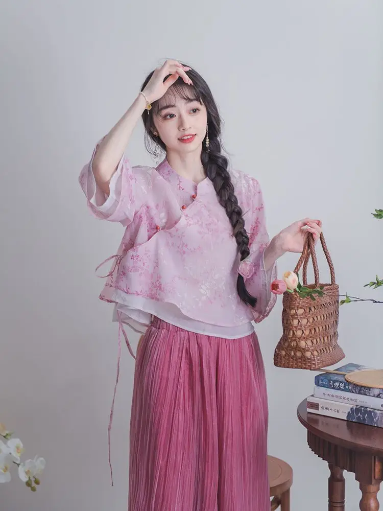 

Korea Elegant Blouse Skirt Suit Summer Loose Sweet Daily Wear Two Piece Sets Womens Outifits Skirt Sets Clothes