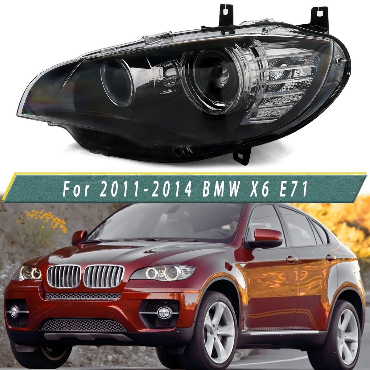 

Replace For BMW X6 E71 Front Left Side Headlight M Sport 4-Door 2011 2012 2013 2014 Xenon Projector Head Light Plug and Play