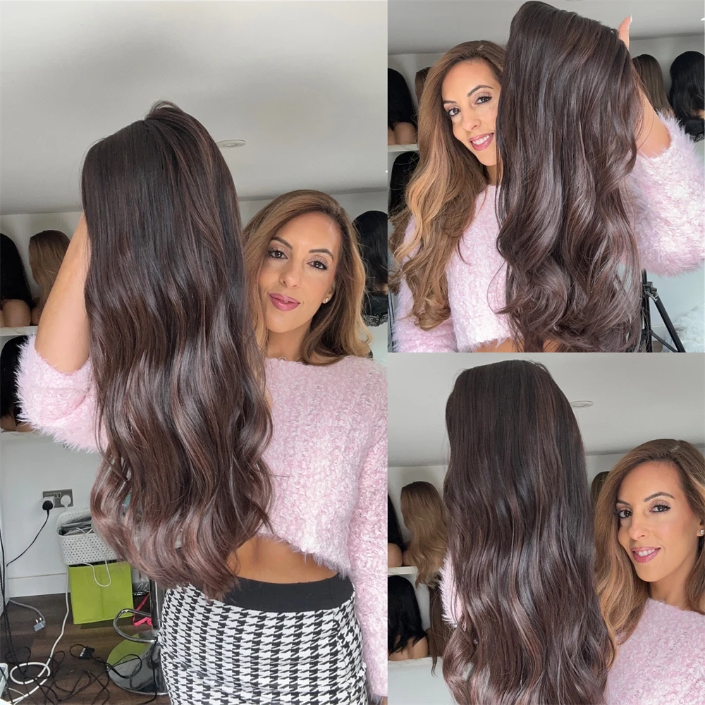

Soft Wave Wig 13x4 Free Part Ombre Dark Brown Synthetic HD Lace Front Wig for White Black Women Preplucked Hairline Party Wigs