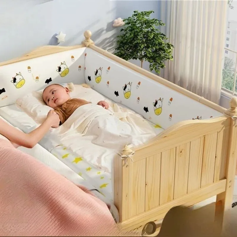 

Solid Wood Baby Spliced Bed with Widened Children's Guardrail Baby Single Boy Crib Girl Bedside Big Bed Lit Enfant Furniture