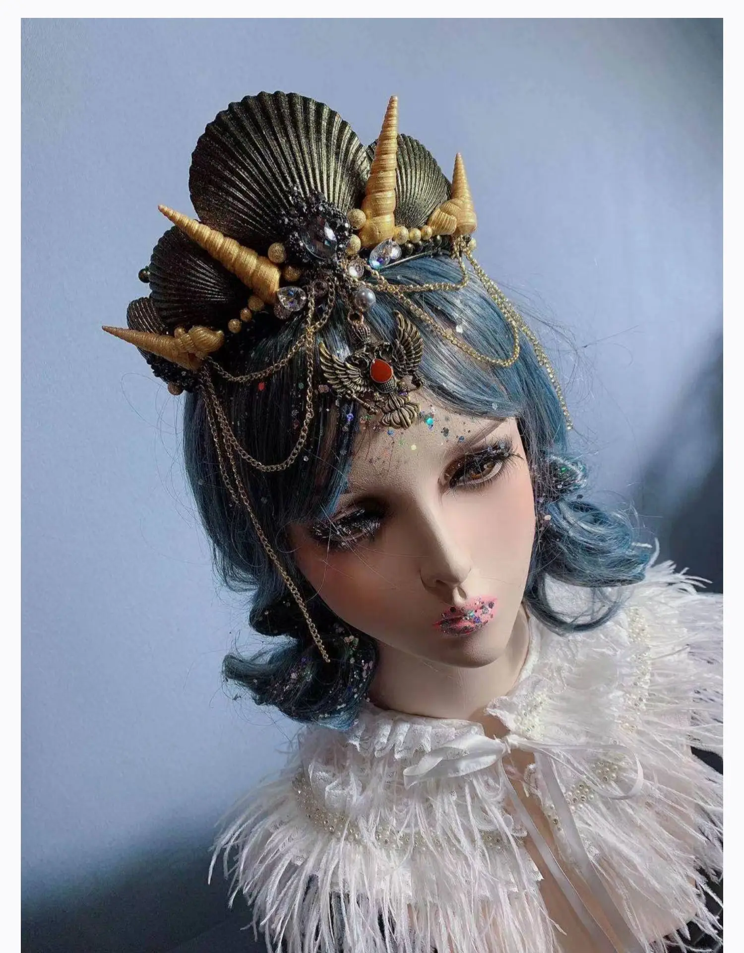 Vintage ocean style mermaid princess headdress shell crown show catwalk Lolita photography conch hair accessories elf