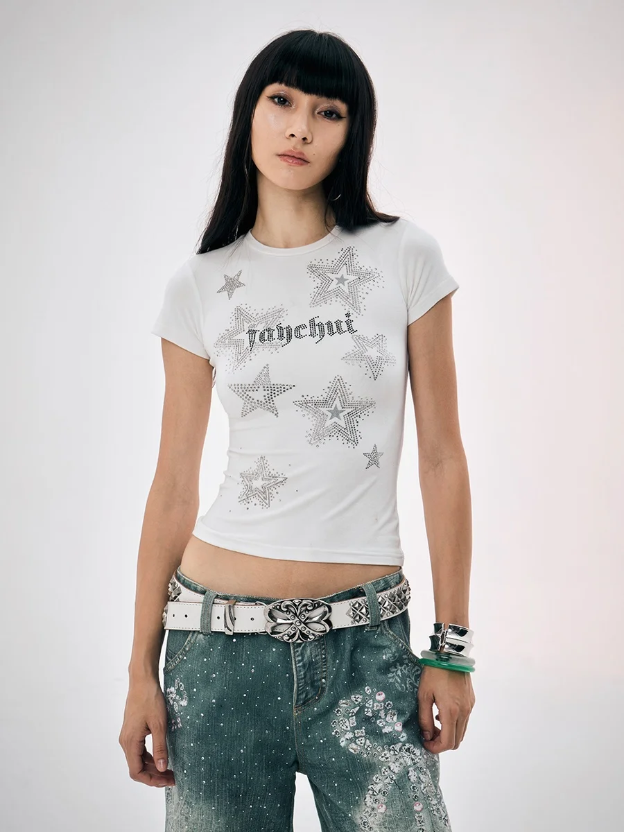 Faychui 25SS Star Jade Flash Diamond T-shirt: Kadınlar İçin Şık, Sıkı Oturan Kısa Kollu İç Giyim T-Shirt İncelemesi