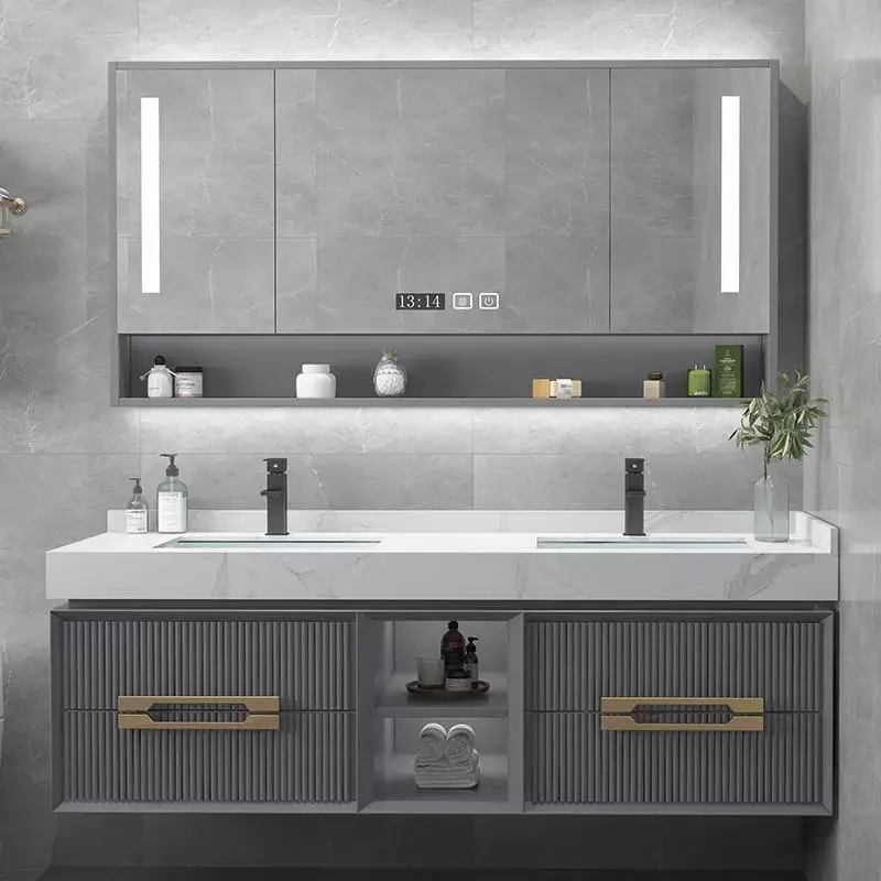 Light luxury rock slab integrated basin bathroom cabinet combination oak wash basin wash basin oak solid wood toilet washing ta