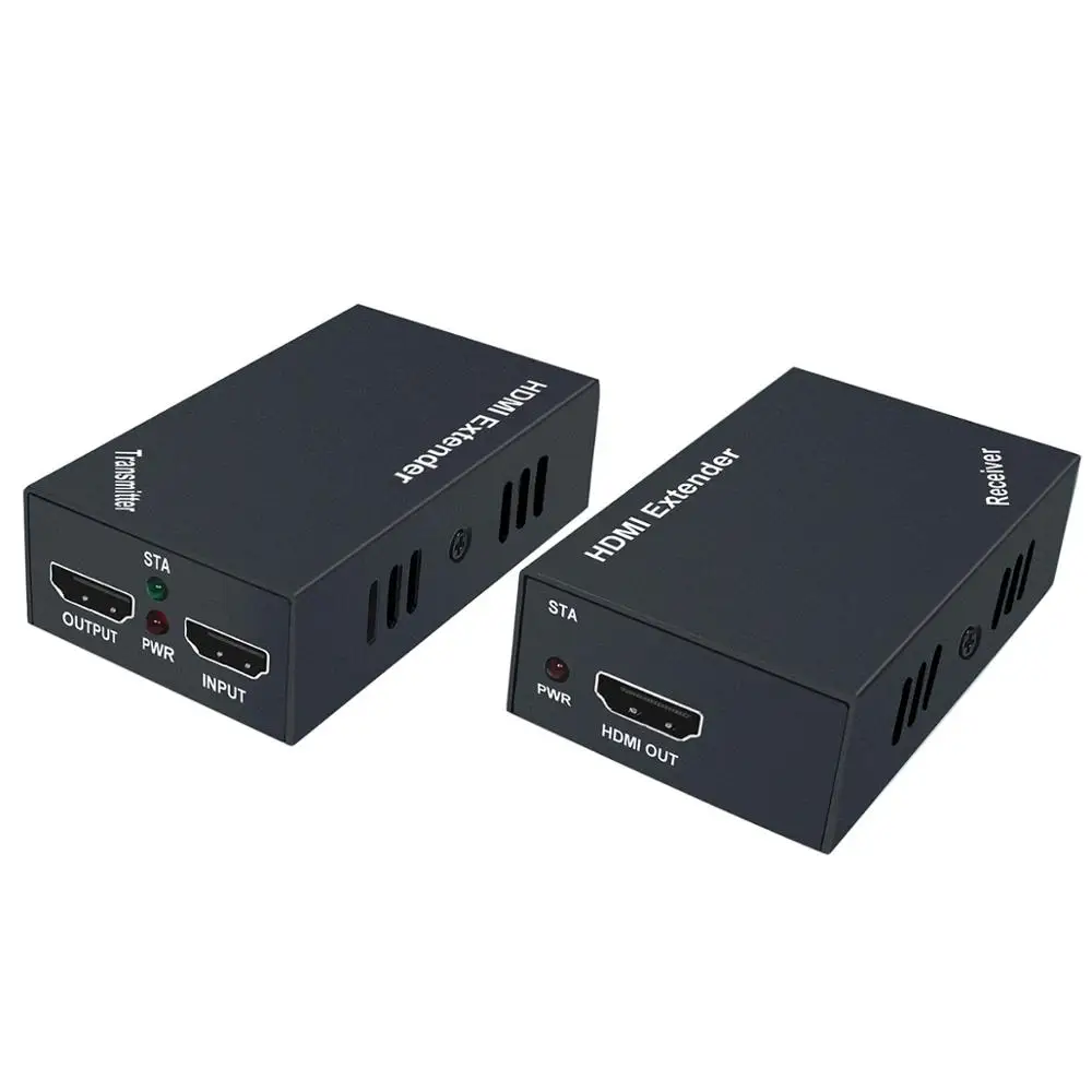 60M 196ft  HDMI Extender Splitter hdr 1080p 60Hz 3D over Cat 5e/6 RJ45 Ethernet Converter Support IR POE  for Dual Monitors