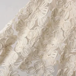 Hand Drawn Plate Flower Embroidery 3D Hollow Flower Mesh Fabric for Dress Designer Fabric